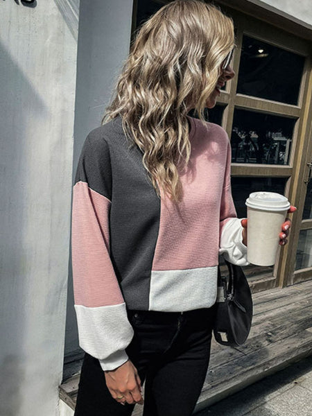 Color Block Waffle-Knit Knit Top