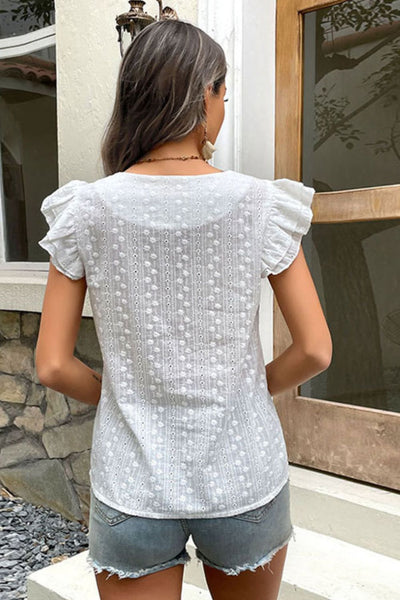 Button Front Flutter Sleeve Lace Blouse