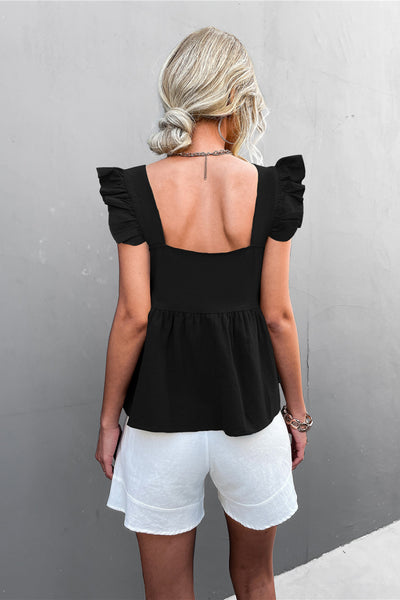 Flutter Sleeve Square Neck Peplum Top