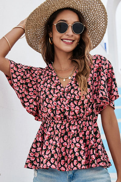 Floral Flutter Sleeve Babydoll Top