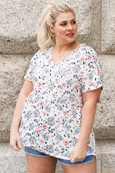 Plus Size Floral V-Neck Peplum Blouse