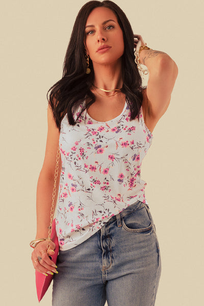 Floral Ribbed Knit Tank Top