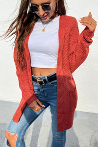 Cable-Knit Open Front Longline Cardigan