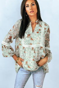 Floral Lace Trim Blouse