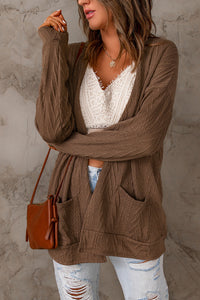 Open Front Textured Cardigan with Pockets