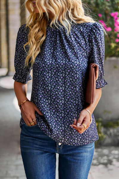 Floral Ruffle Collar Flounce Sleeve Top