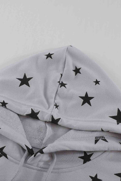 Star Print Drawstring Detail Hoodie