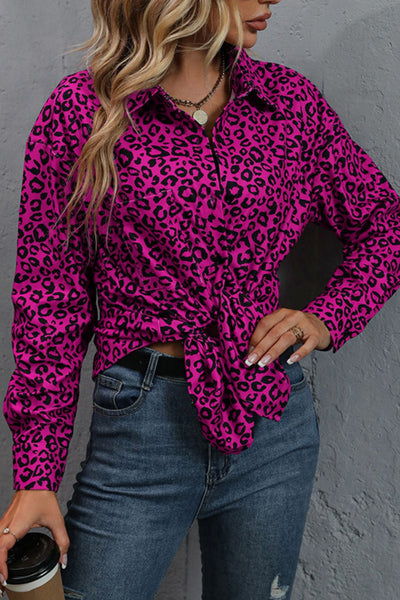 Leopard Print Long Sleeve Dropped Shoulder Shirt