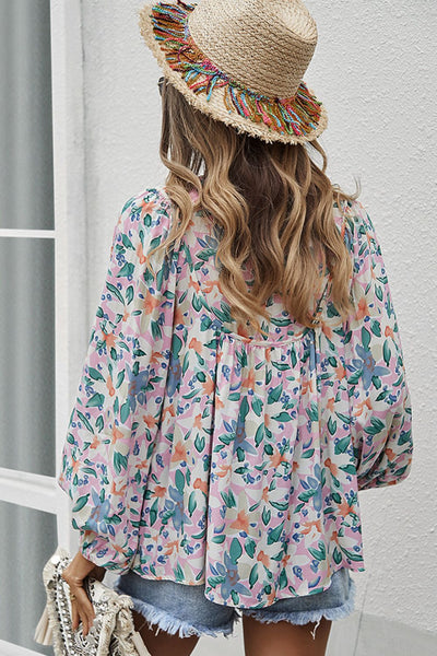 Floral Tie Neck Babydoll Blouse