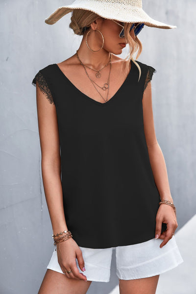 Spliced Lace V-Neck Sleeveless Top