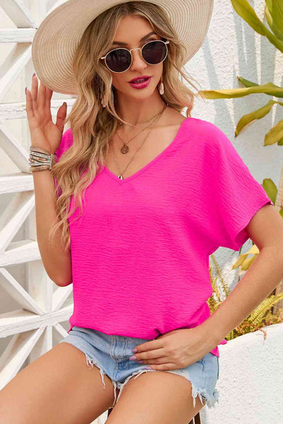 Double Take V-Neck Short Sleeve Top