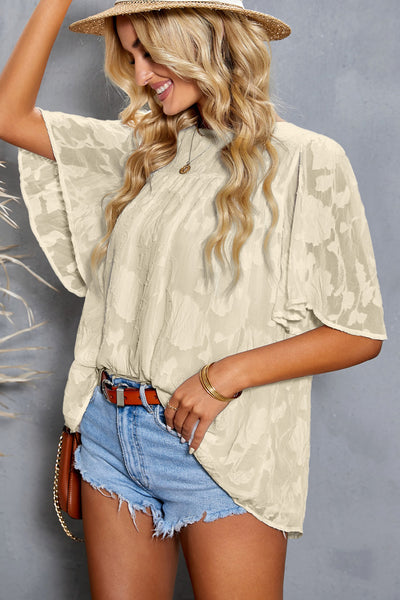 Applique Half  Flutter Sleeve Top