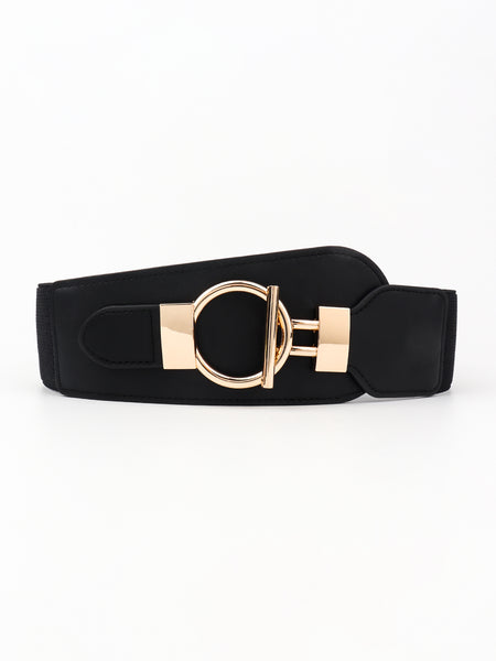 PU Elastic Wide Belt with Alloy Buckle