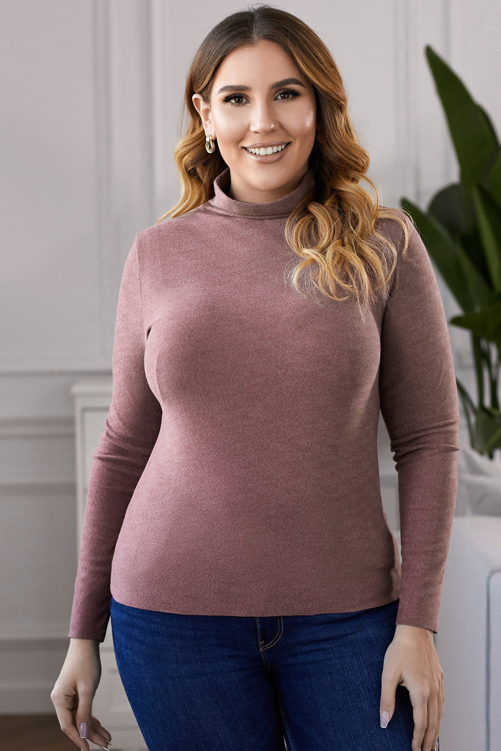 Plus Size Mock Neck Long Sleeve Top