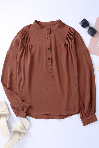 Half Button Pleated Detail Blouse