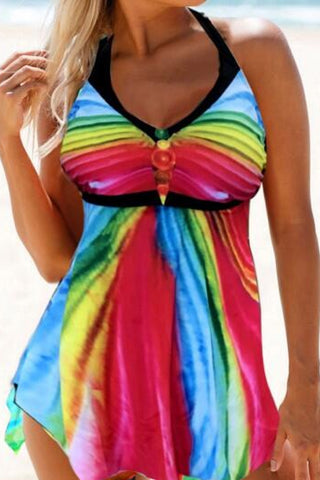 Multicolored Halter Neck Two-Piece Swimsuit