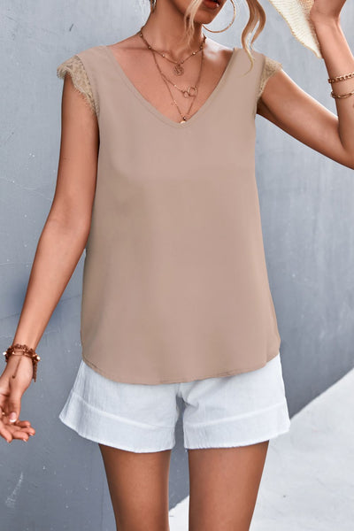 Spliced Lace V-Neck Sleeveless Top