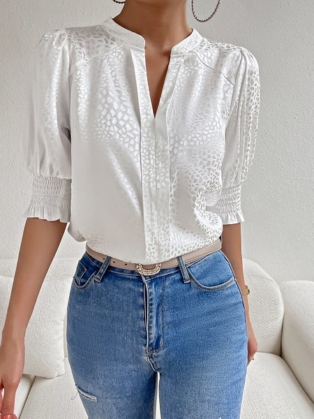 Printed Notched Neck Puff Sleeve Top