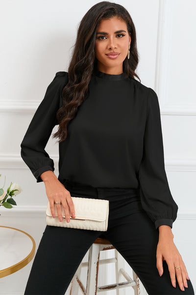 Round Neck Puff Sleeve Back Tie Blouse