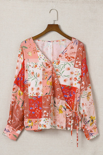 Floral Patchwork Tied Long Sleeve Blouse