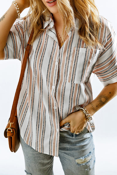 Striped Short Sleeve Shirt with Breast Pocket