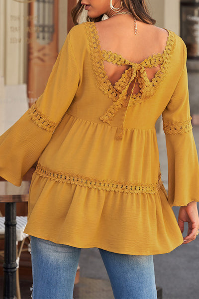 Crochet  Three-Quarter Flared Sleeve Blouse