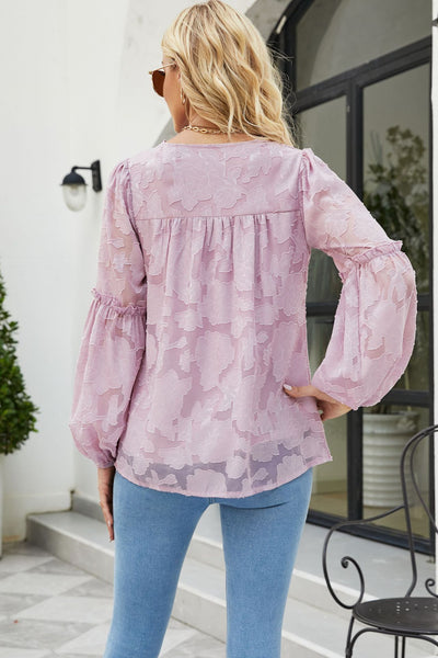 Applique Frill Trim Gathered Detail Blouse