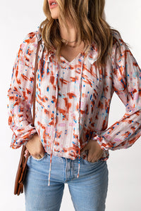 Printed Ruffled Balloon Sleeve Blouse