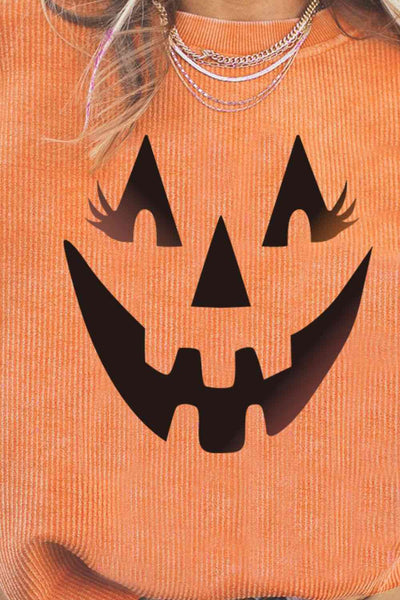 Round Neck Dropped Shoulder Jack-O'-Lantern Graphic Sweatshirt