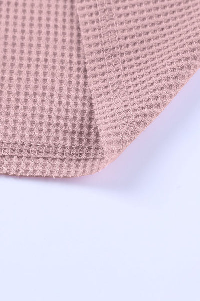 Waffle-Knit Dropped Shoulder Notched Top