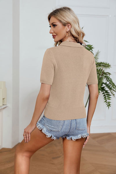 Johnny Collar Short Sleeve Knit Top