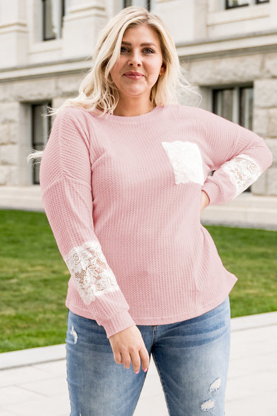 Plus Size Lace Waffle Knit Blouse