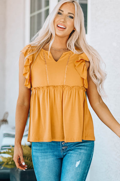 Ruffle Shoulder Frill Trim Babydoll Top