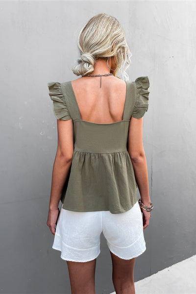 Flutter Sleeve Square Neck Peplum Top