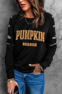 PUMPKIN SEASON Graphic  Leopard Sweatshirt