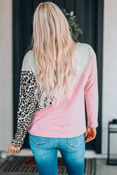 Leopard Color Block Spliced Top