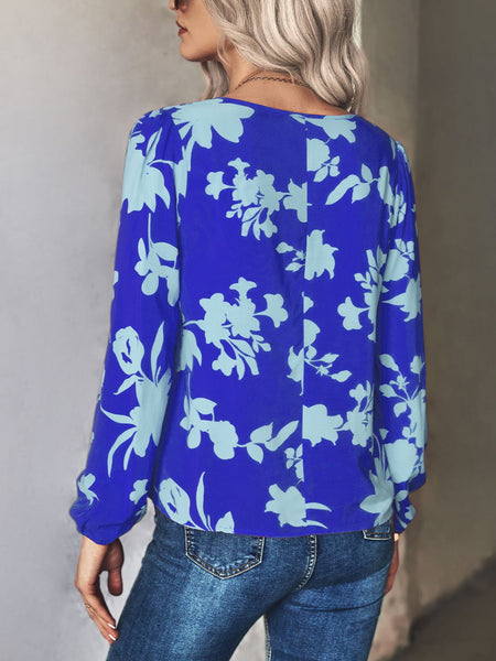 Printed Tie Neck Long Sleeve Blouse