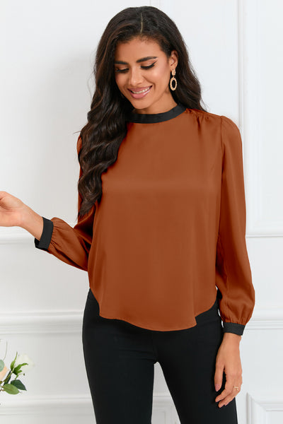 Round Neck Puff Sleeve Back Tie Blouse