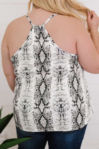 Plus Size Snakeskin Lace Trim Halter Neck Top