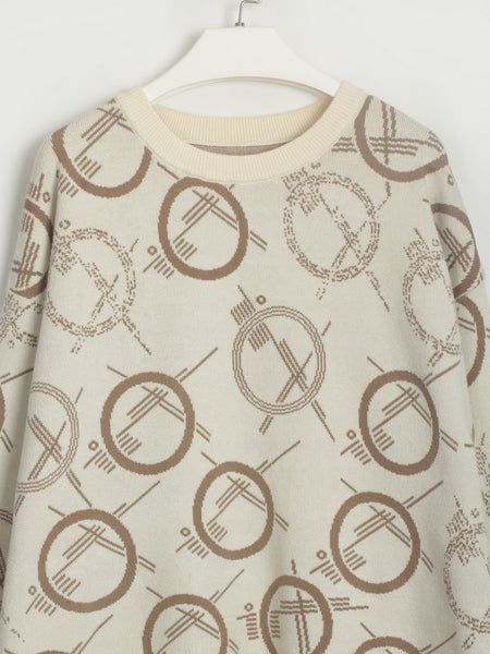 Patterned Drawstring Hem Sweater