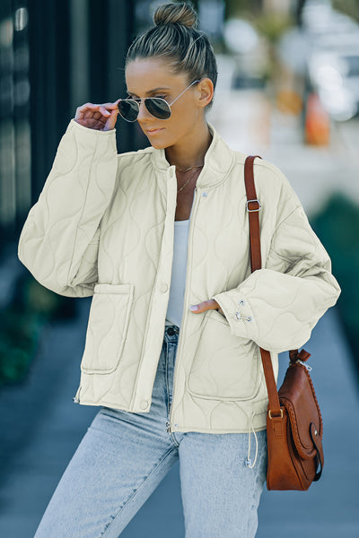 Drawstring Dropped Shoulder Quilted Jacket