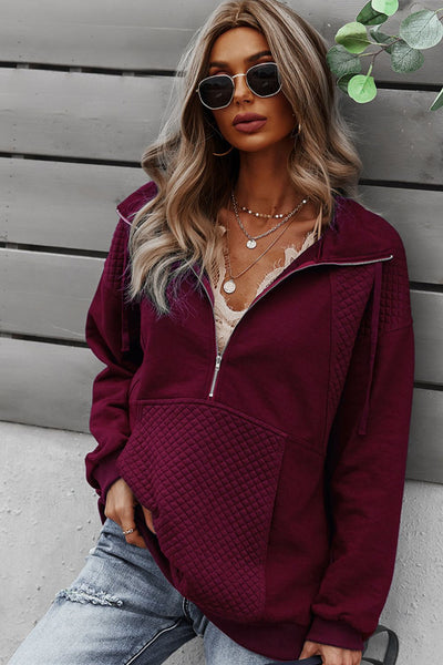 Half-Zip Collared Drop Shoulder Sweatshirt