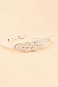 Flower Decor Skinny PU Belt