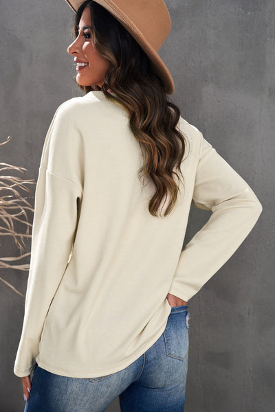 Drop Shoulder Rib-Knit Henley Top