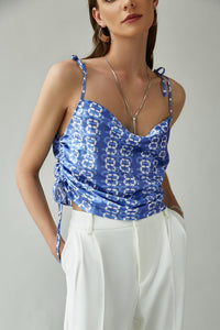 Printed Side Drawstring Tie-Shoulder Cami