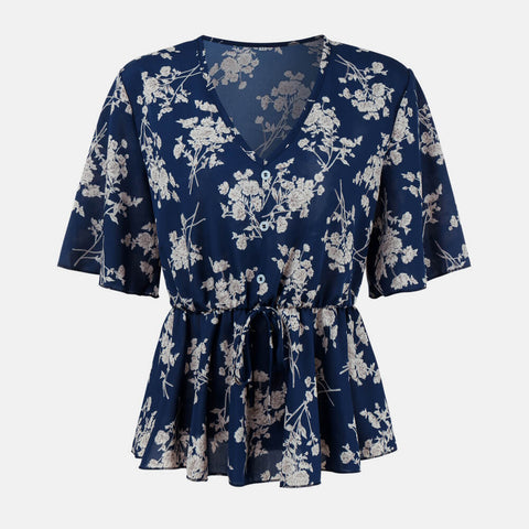 Floral V-Neck Peplum Blouse