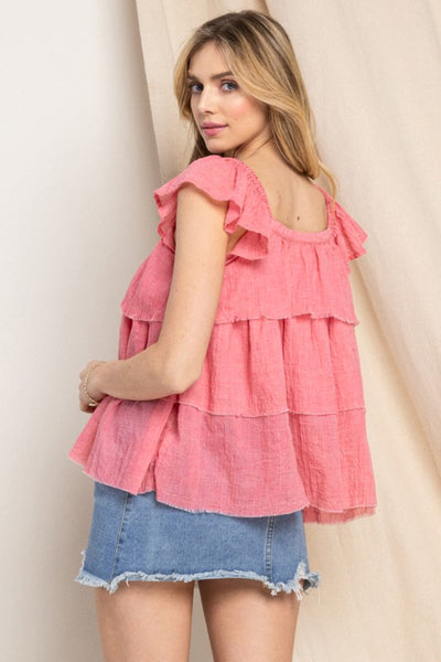 ODDI Full Size Buttoned Ruffled Top