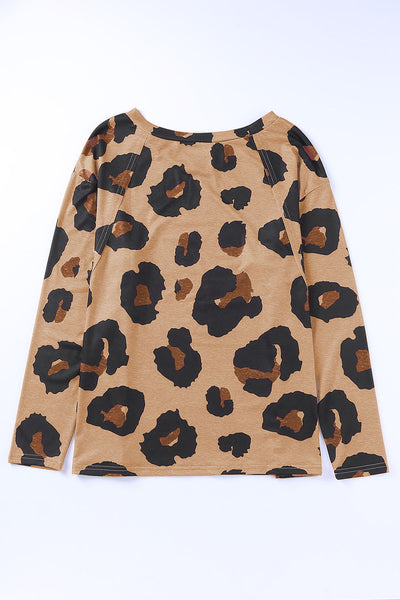 Leopard V-Neck Long Sleeve T-shirt