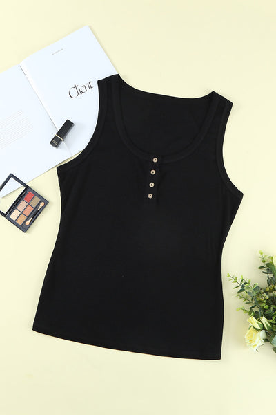 Plus Size Quarter Button Ribbed Tank