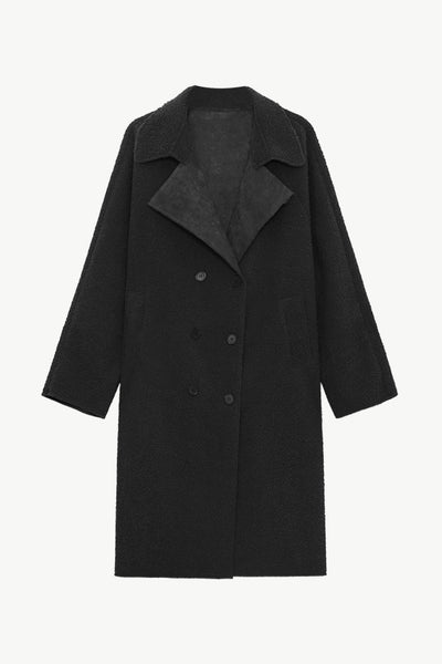 Double-Breasted Belted Lapel Collar Sherpa Coat